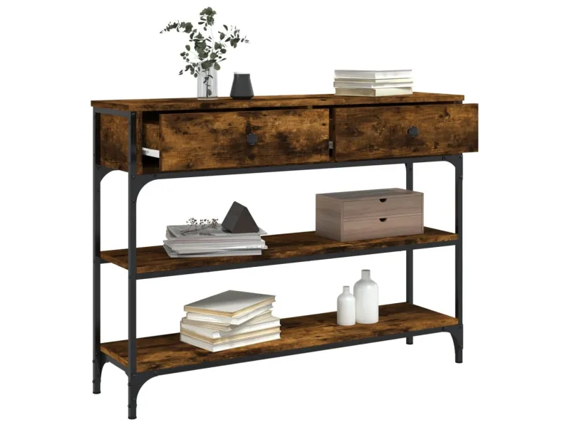 Table console chêne fumé 100x25x75 cm bois d'ingénierie