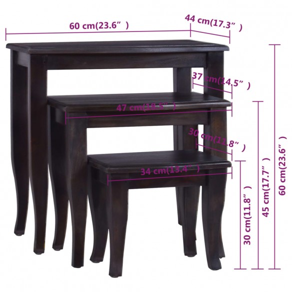 Tables d'appoint gigognes 3 pcs Noir clair Bois d'acajou