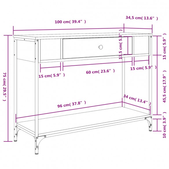 Table console chêne sonoma 100x34,5x75 cm bois d'ingénierie