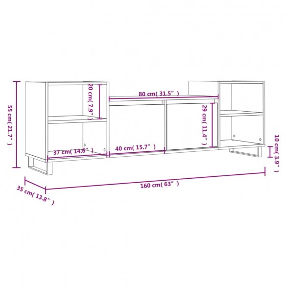 Meuble TV Sonoma gris 160x35x55 cm Bois d'ingénierie