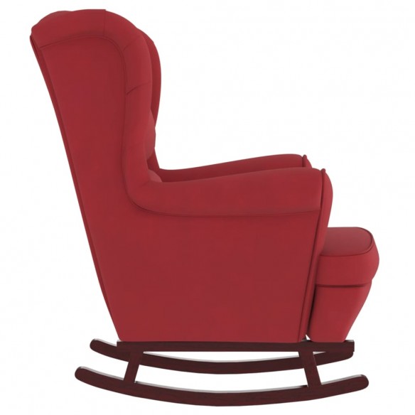 Fauteuil à bascule pieds en bois d'hévéa Rouge bordeaux Velours