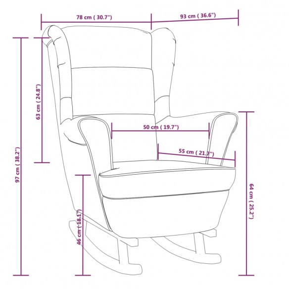 Fauteuil à bascule pieds en bois d'hévéa Rouge bordeaux Velours