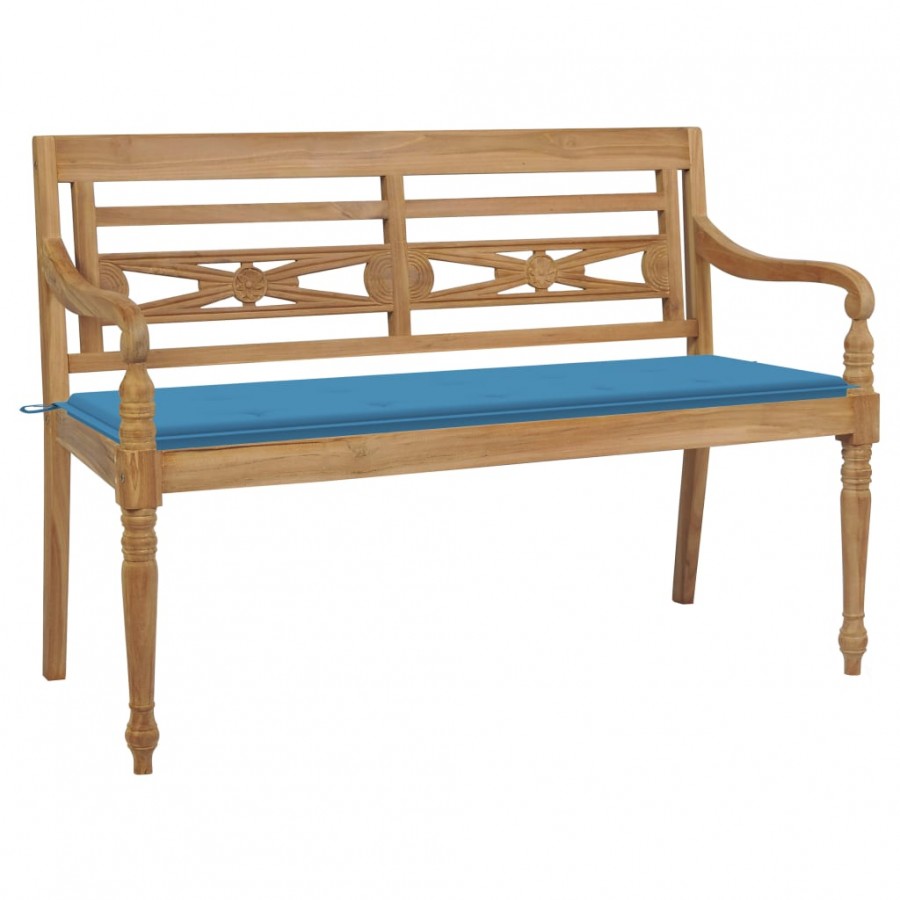 Banc Batavia avec coussin bleu 150 cm Bois de teck massif