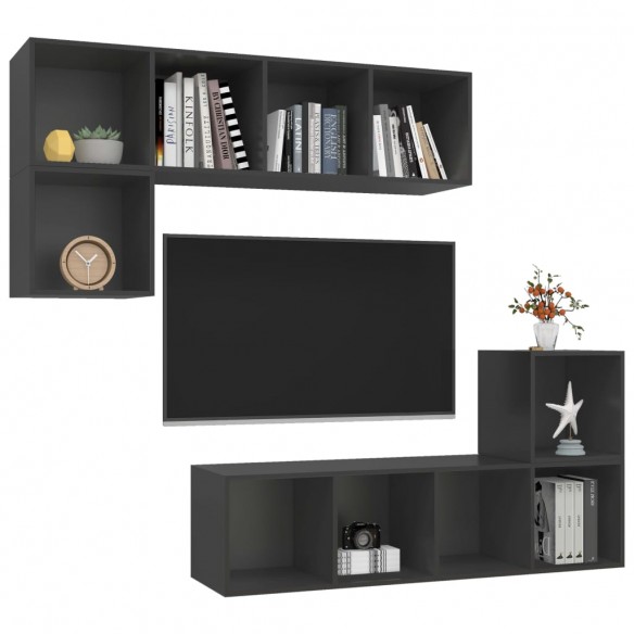 Ensemble de meuble TV 4 pcs Gris Aggloméré