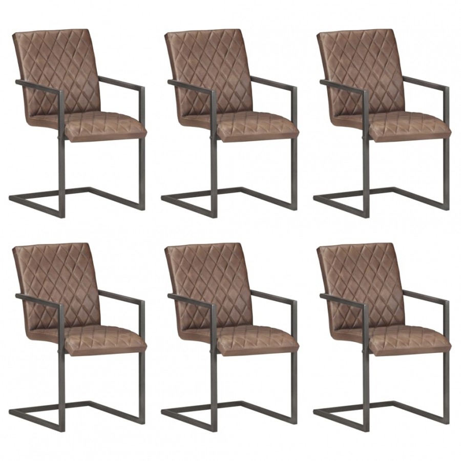 Chaises à manger cantilever lot de 6 marron cuir véritable