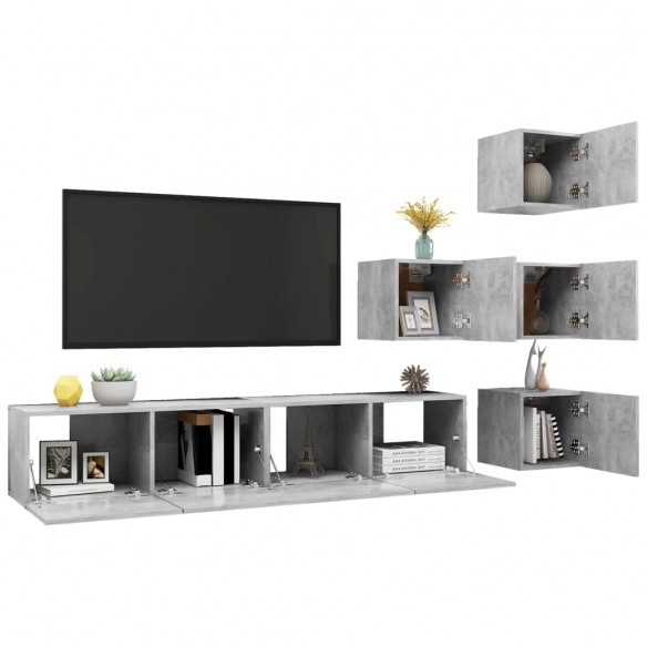 Ensemble de meuble TV 6 pcs Gris béton Aggloméré