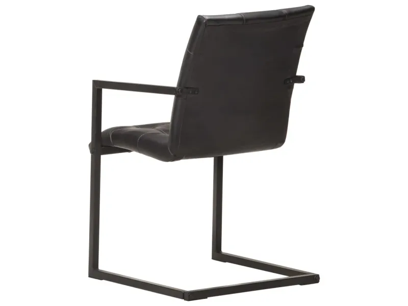 Chaises à manger cantilever lot de 2 noir cuir véritable