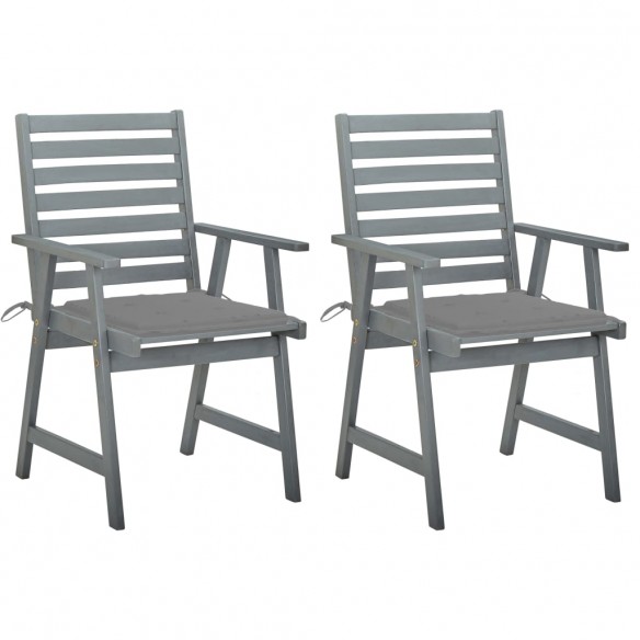 Chaises à dîner d'extérieur 2 pcs avec coussins Acacia massif