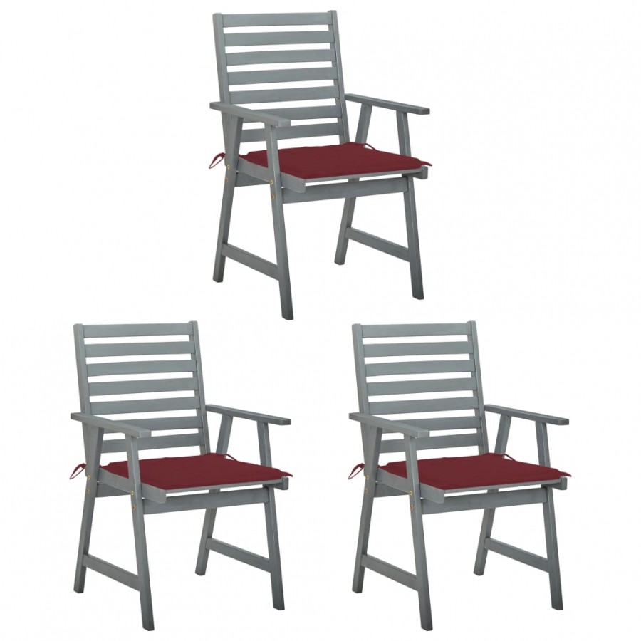 Chaises à dîner d'extérieur 3 pcs avec coussins Acacia massif