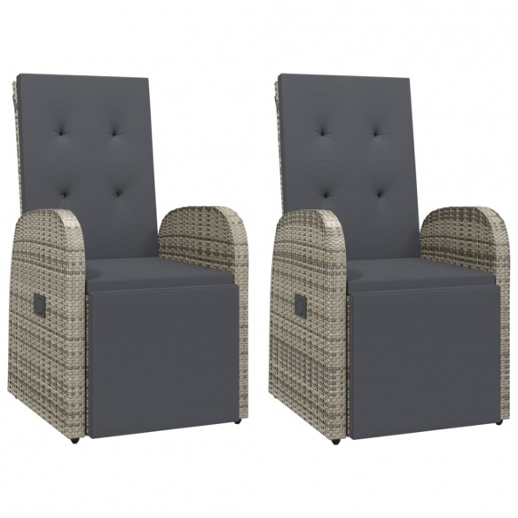 Chaises de jardin inclinables coussins 2pcs Gris Résine tressée