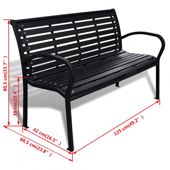 Banc de jardin 125 cm acier et WPC noir