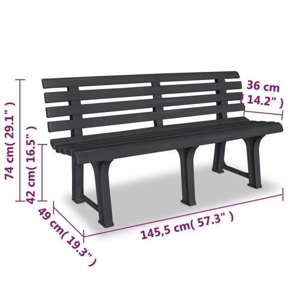 Banc de jardin 145,5 cm Plastique Anthracite