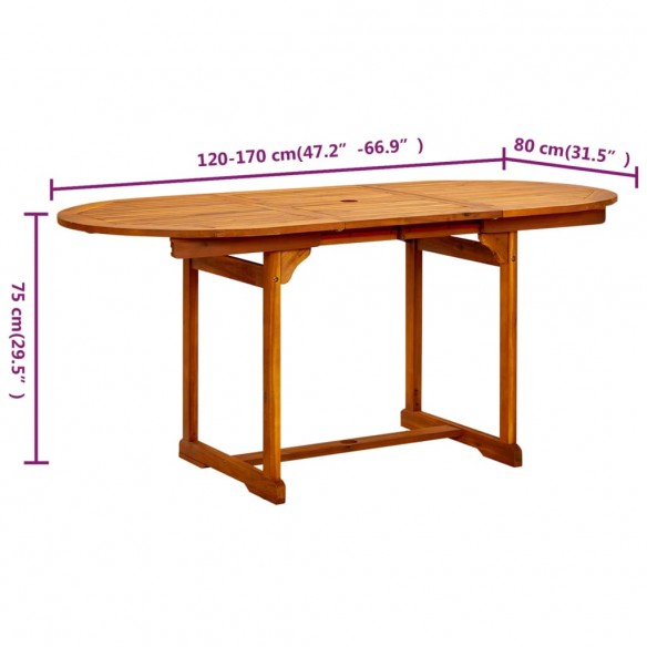 Table à dîner de jardin (120-170)x80x75 cm Bois d'acacia massif