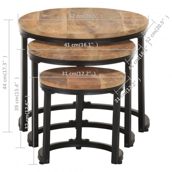 Tables d'appoint 3 pcs Bois de manguier brut