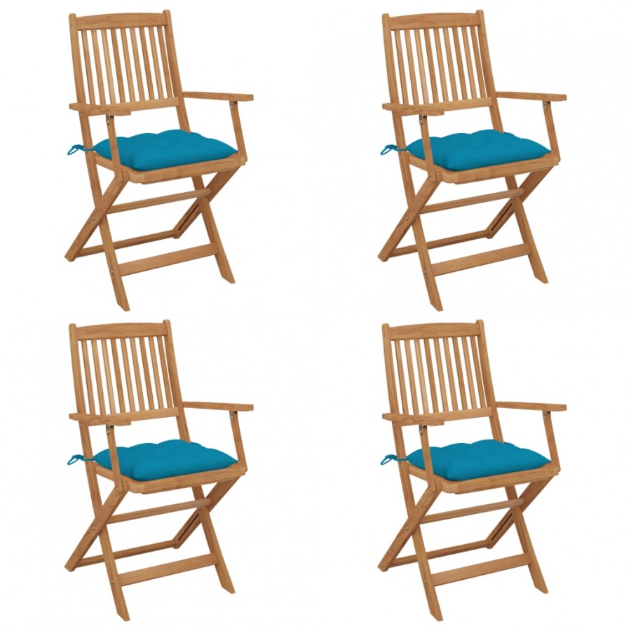 Chaises pliables de jardin 4 pcs avec coussins Bois d'acacia