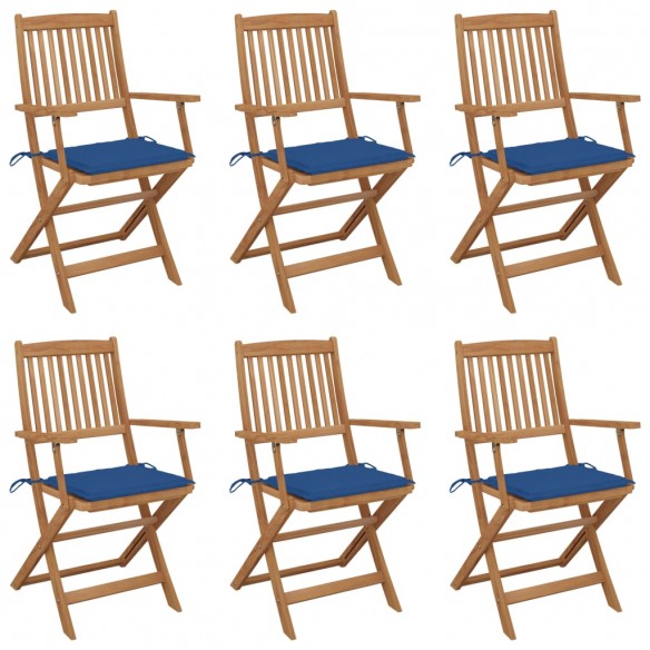 Chaises pliables de jardin 6 pcs avec coussins Bois d'acacia