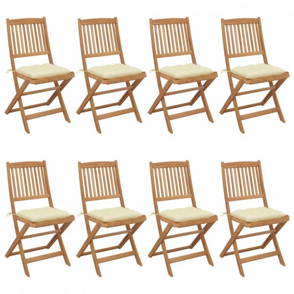 Chaises pliables de jardin 8 pcs avec coussins Bois d'acacia