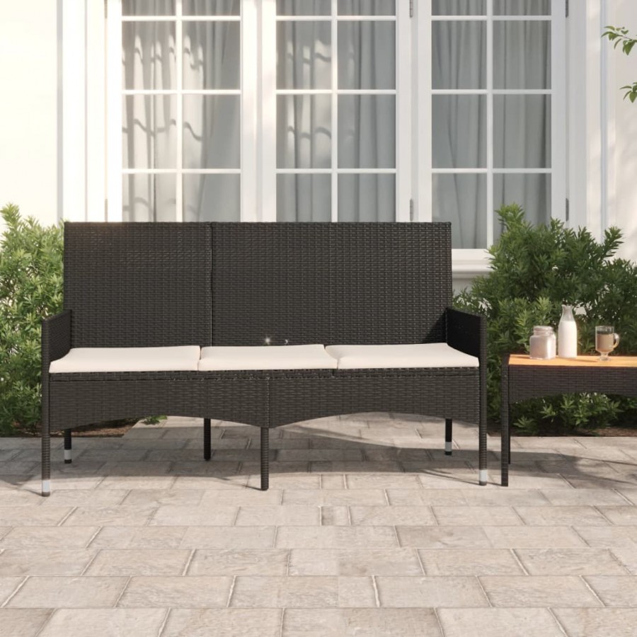 Banc de jardin à 3 places avec coussins Noir Résine tressée