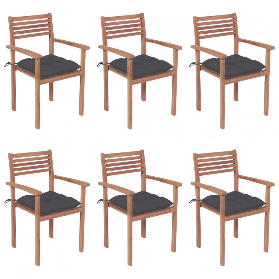 Chaises de jardin empilables avec coussins 6 pcs Teck solide