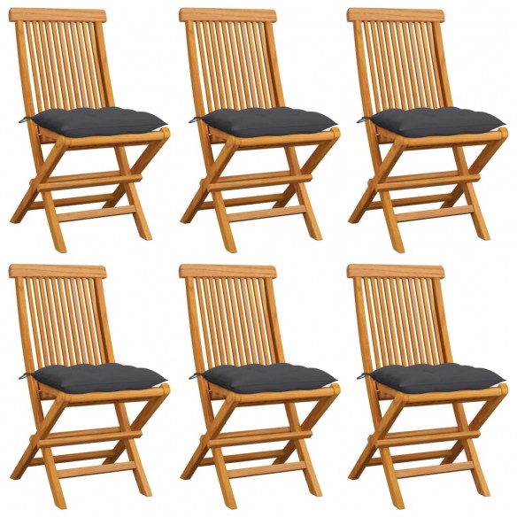 Chaises de jardin avec coussins anthracite 6 pcs Bois de teck