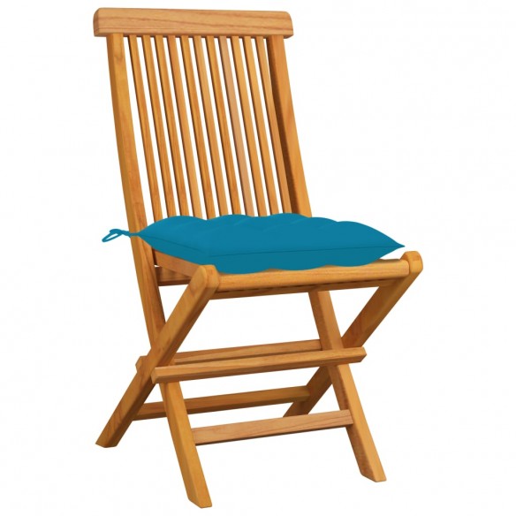 Chaises de jardin avec coussins bleu clair 4 pcs Teck massif