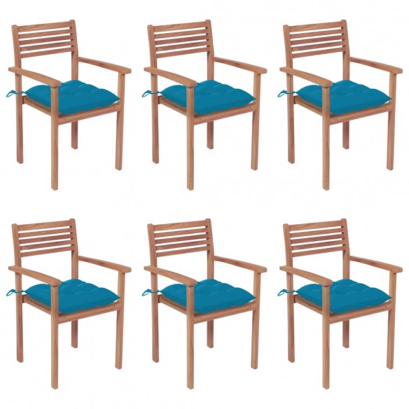 Chaises de jardin empilables avec coussins 6 pcs Teck solide