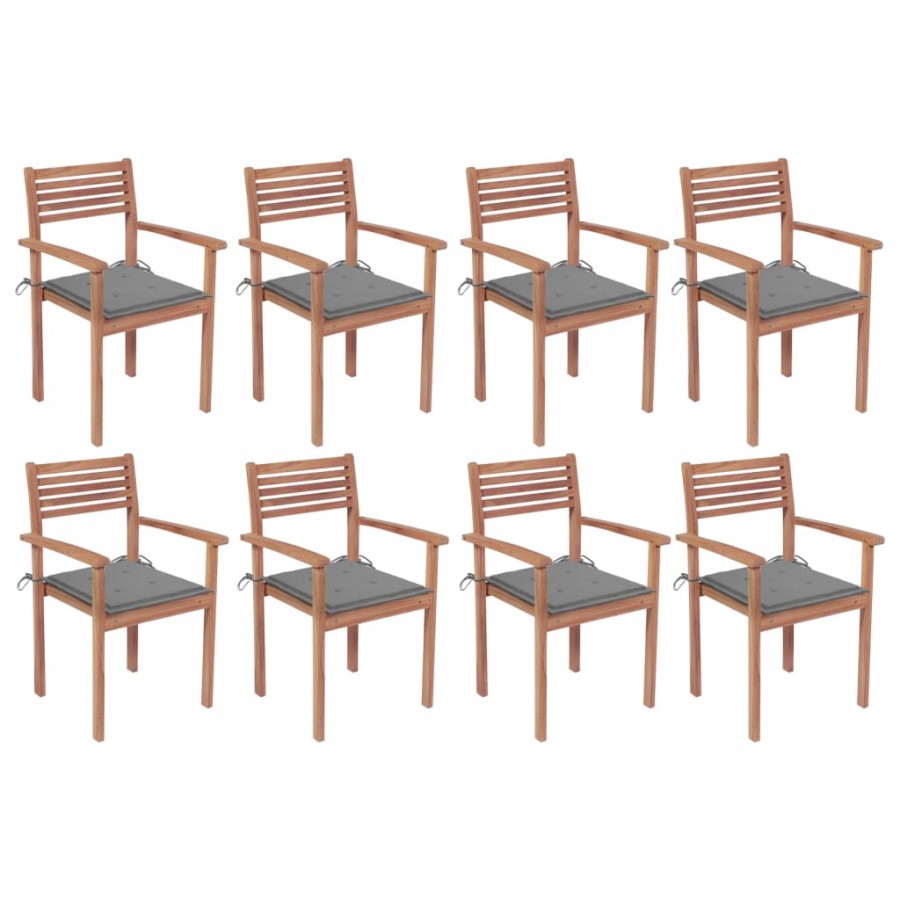 Chaises de jardin empilables avec coussins 8 pcs Teck solide