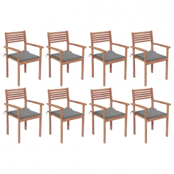 Chaises de jardin empilables avec coussins 8 pcs Teck solide