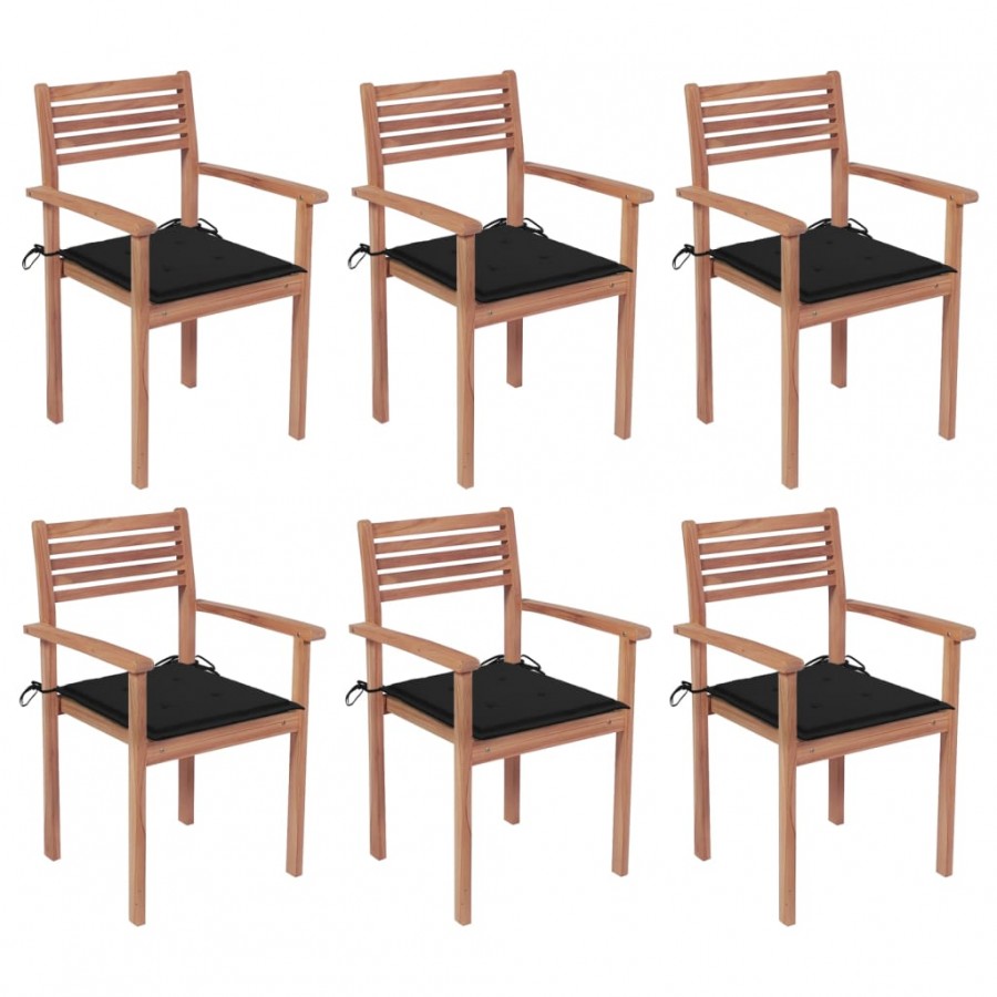 Chaises de jardin empilables avec coussins 6 pcs Teck solide