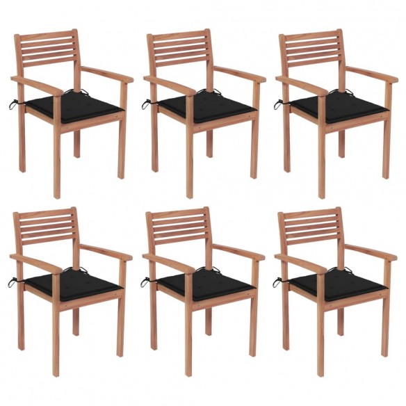 Chaises de jardin empilables avec coussins 6 pcs Teck solide