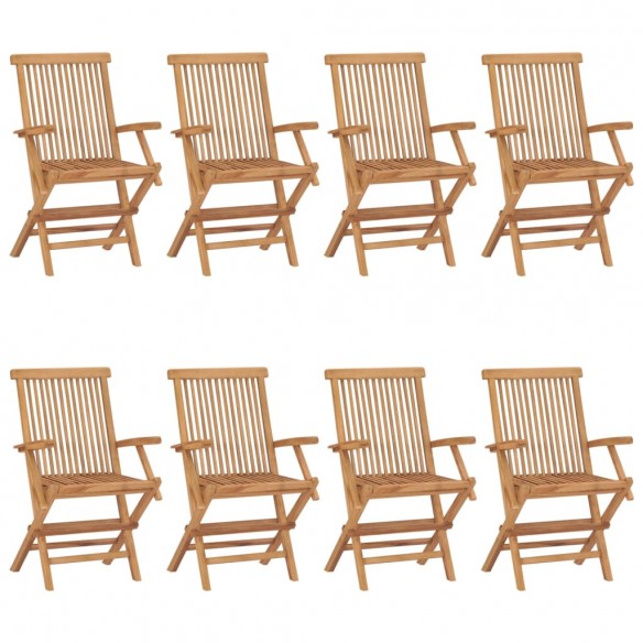 Chaises de jardin avec coussins gris 8 pcs Bois de teck massif