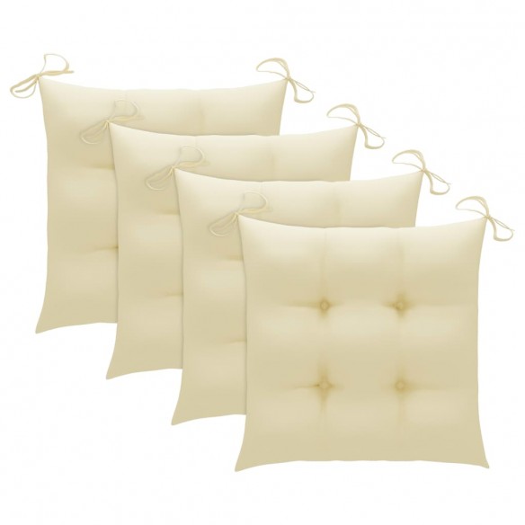 Chaises de jardin 4 pcs avec coussins blanc crème Teck solide