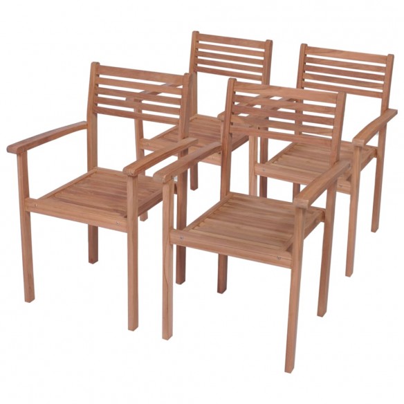 Chaises de jardin 4 pcs avec coussins blanc crème Teck solide