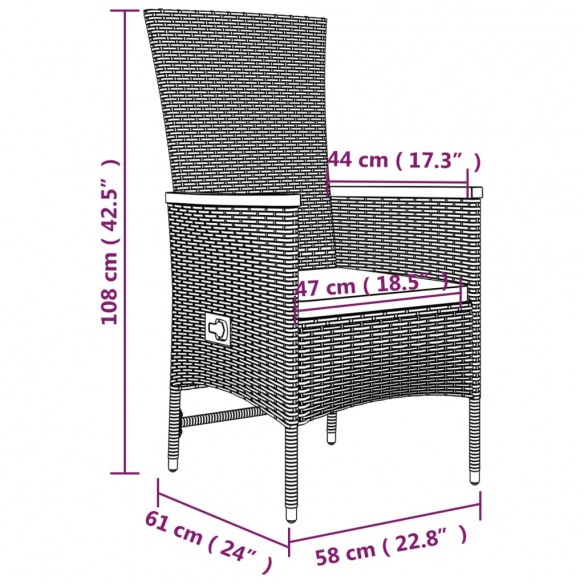 Ensemble à manger de jardin et coussins 7 pcs gris rotin