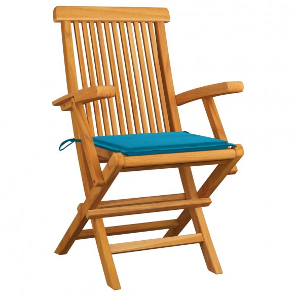 Chaises de jardin avec coussins bleu 6 pcs Bois de teck massif