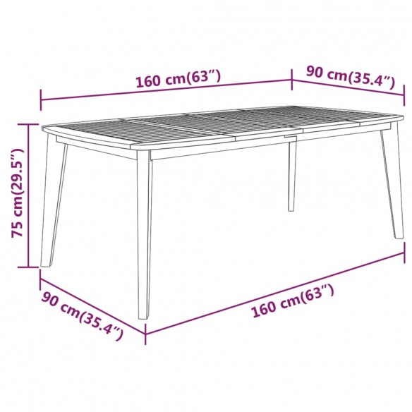 Table de jardin 160x90x75 cm Bois d'acacia solide