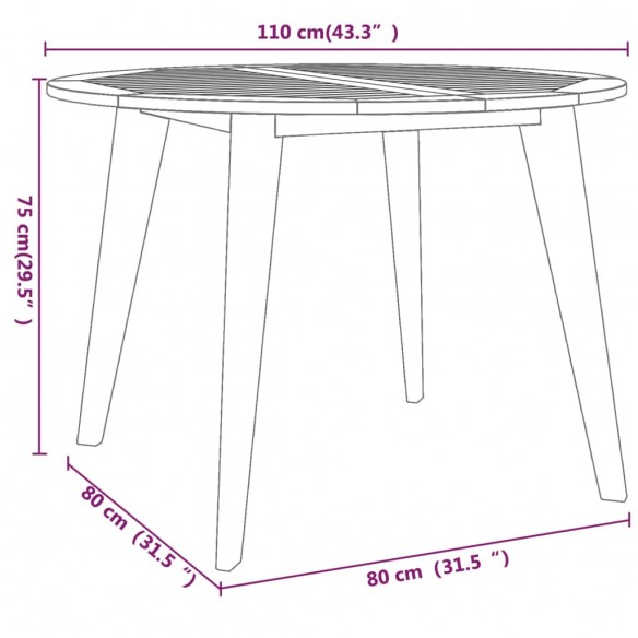 Table de jardin Ø110x75 cm Bois d'acacia solide