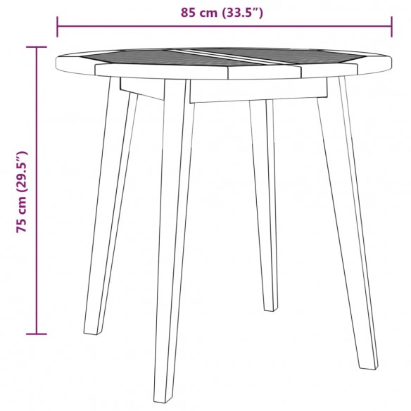 Table de jardin Ø85x75 cm Bois d'acacia solide