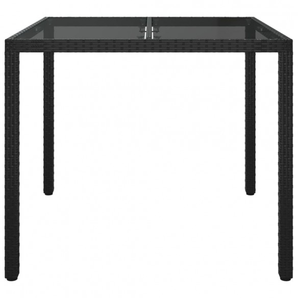 Table de jardin 90x90x75 cm Verre trempé et résine tressée Noir