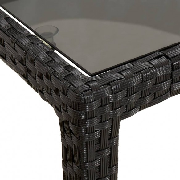 Table de jardin 90x90x75 cm Verre trempé et résine tressée Noir