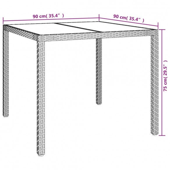 Table de jardin 90x90x75 cm Verre trempé et résine tressée Noir