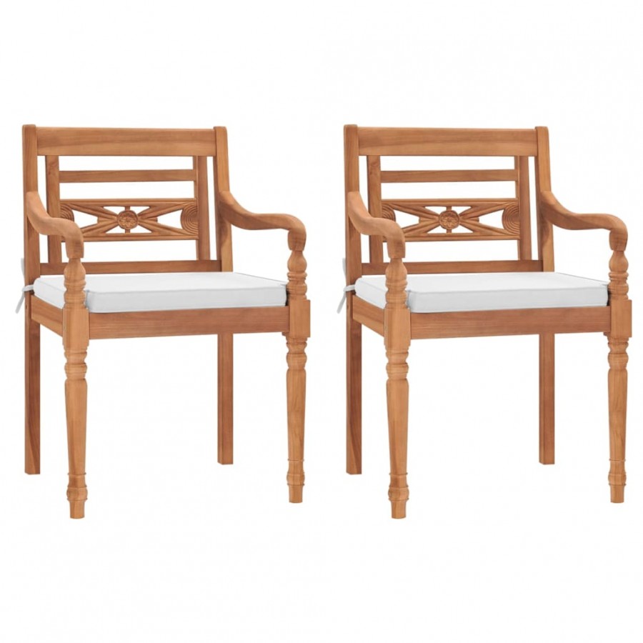 Chaises Batavia 2 pcs avec coussins Bois de teck solide