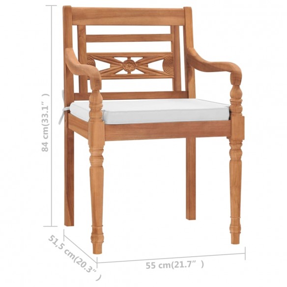 Chaises Batavia 2 pcs avec coussins Bois de teck solide