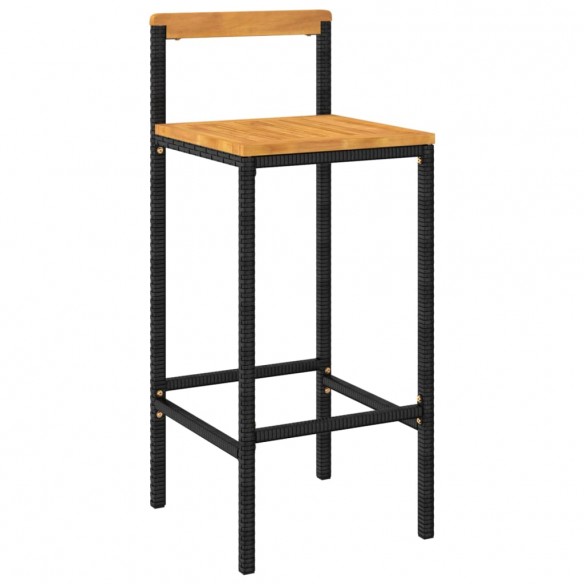 Tabourets de bar 4 pcs noir résine tressée et bois d'acacia