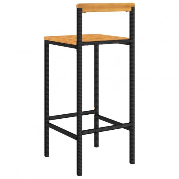 Tabourets de bar 4 pcs noir résine tressée et bois d'acacia