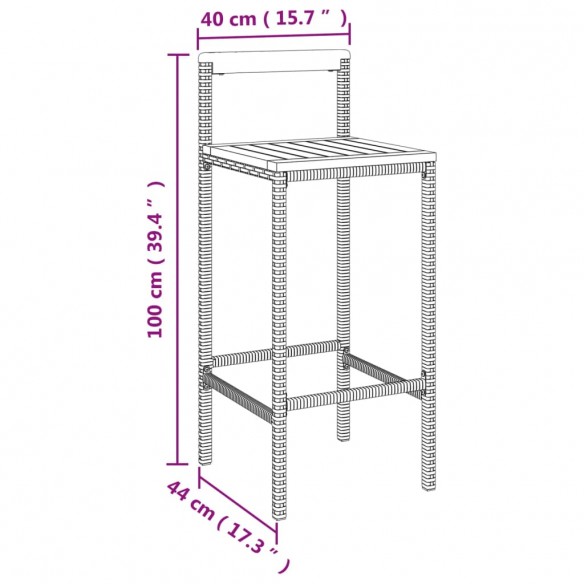 Tabourets de bar 4 pcs noir résine tressée et bois d'acacia