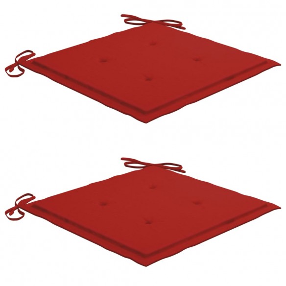 Chaises de jardin 2 pcs avec coussins rouge Bois de teck massif