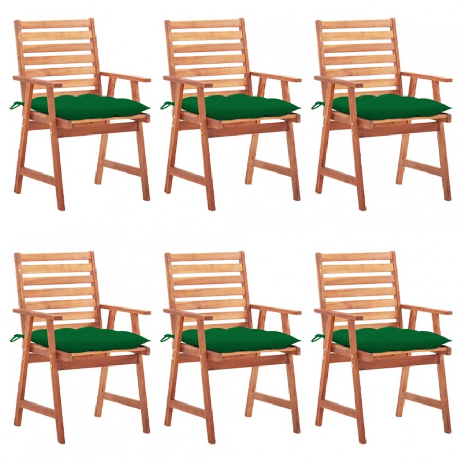 Chaises à dîner d'extérieur 6 pcs avec coussins Acacia massif