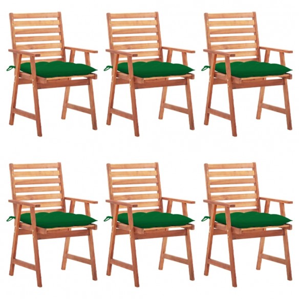 Chaises à dîner d'extérieur 6 pcs avec coussins Acacia massif