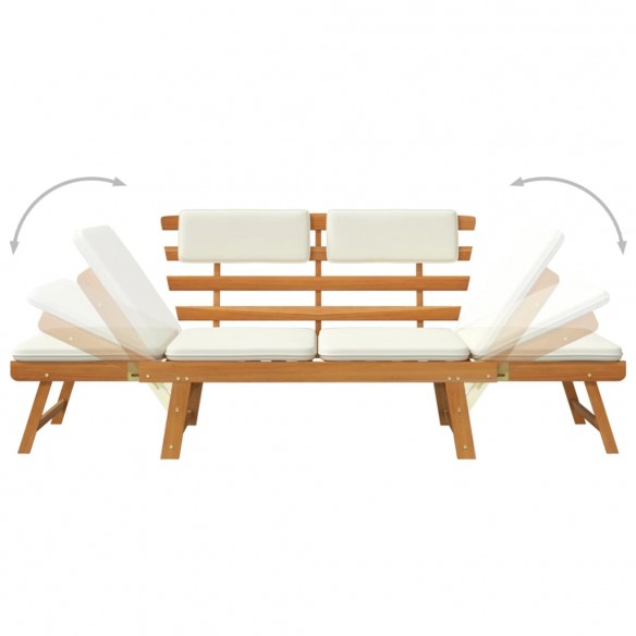 Banc de jardin avec coussins 2-en-1 190 cm Bois d'acacia massif